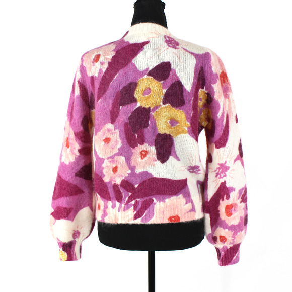 Sezane Aelie Floral Sweater Cardigan Pink Purple Wool Mohair Button Down Size XS - Picture 5 of 7